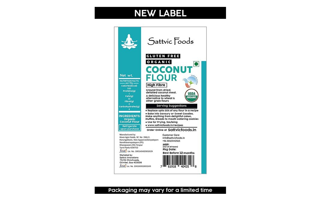 Sattvic foods Organic High-Fibre Coconut Flour   Pack  80 grams